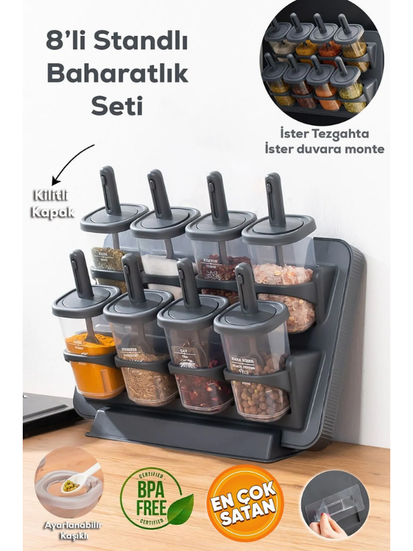 8'li Standlı Baharatlık Seti